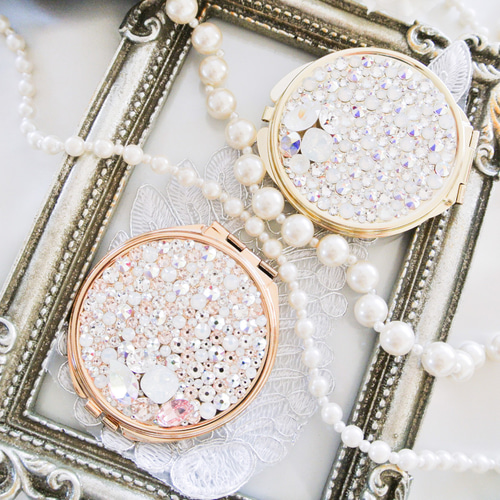 スワロフスキー オーロラビジューミックス ミラーデコレーション 手鏡