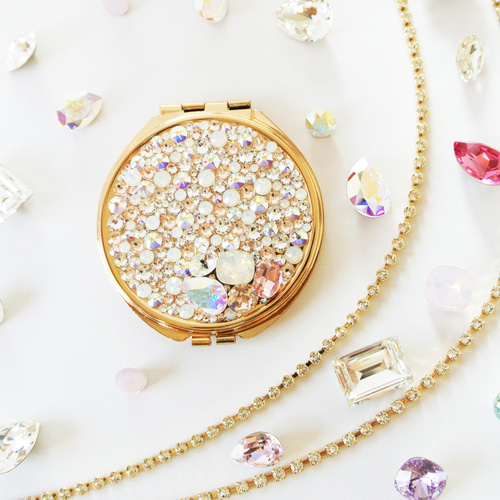 スワロフスキー オーロラビジューミックス ミラーデコレーション 手鏡