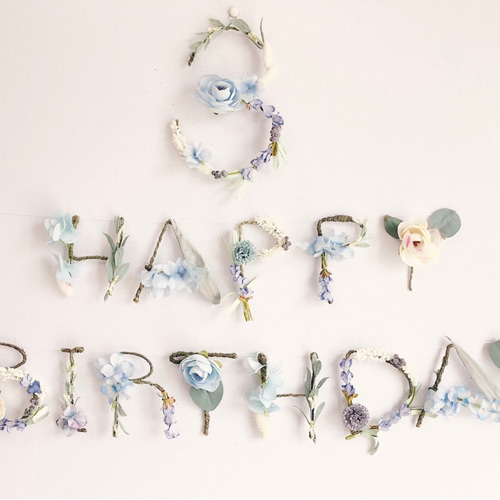 ブルー］HAPPY BIRTHDAY バースデーガーランド フラワー