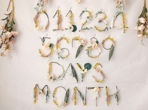 ［ミモザ］12ヶ月数字セット（小） 月齢フォト ガーランド 3枚目の画像