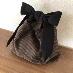 リボン結びbag コーデュロイ カーキ 4枚目の画像