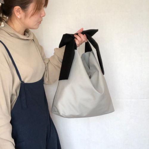 蝶々結びの持ち手 帆布のトートバッグ 3size シルバーグレイ
