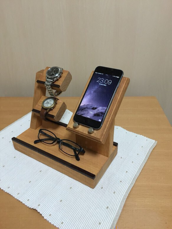 ダブル】スマホスタンド・2段腕時計・メガネ・小物置き スマホスタンド