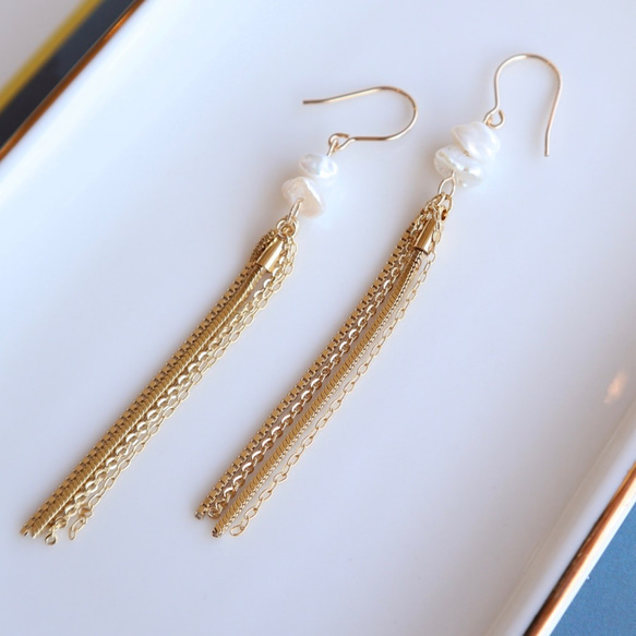 Chain tassel pierce/earring　14KGF 2枚目の画像