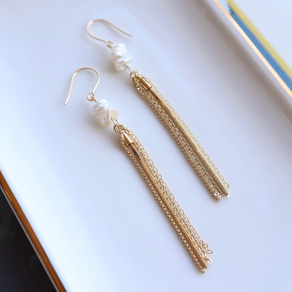 Chain tassel pierce/earring　14KGF 3枚目の画像