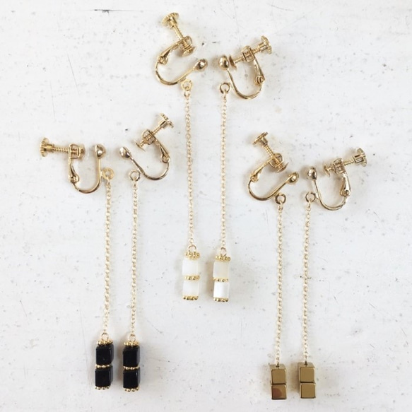 【nemon】Cube long earring　14KGF 1枚目の画像