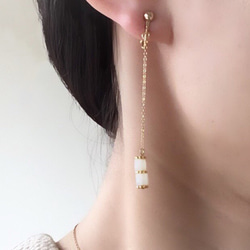 【nemon】Cube long earring　14KGF 4枚目の画像