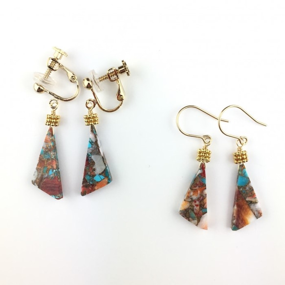 【nemon】Oyster Copper Turquoise triangle pierce/earring 14KGF 2枚目の画像