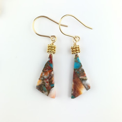 【nemon】Oyster Copper Turquoise triangle pierce/earring 14KGF 3枚目の画像