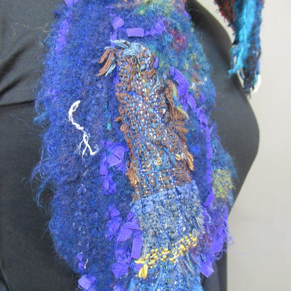 手織り アートマフラー(青）ｓ19-044 9枚目の画像