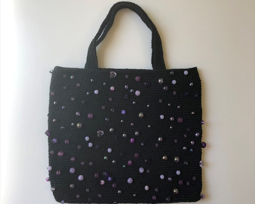 ◇アクリルビーズバッグ Black◇ トートバッグ 手織りと手仕事 あそび