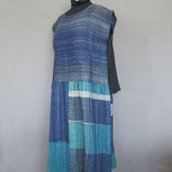 紺色手織ジャンバースカート　S17-027 6枚目の画像