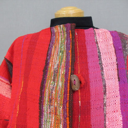 手織り裂き織　赤色半コート S13-144 8枚目の画像