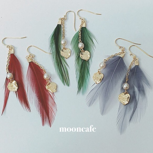 フェザーパールピアス/フェザーピアス/フェザーイヤリング ピアス 