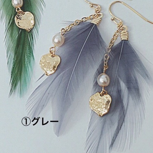 フェザーパールピアス/フェザーピアス/フェザーイヤリング ピアス 