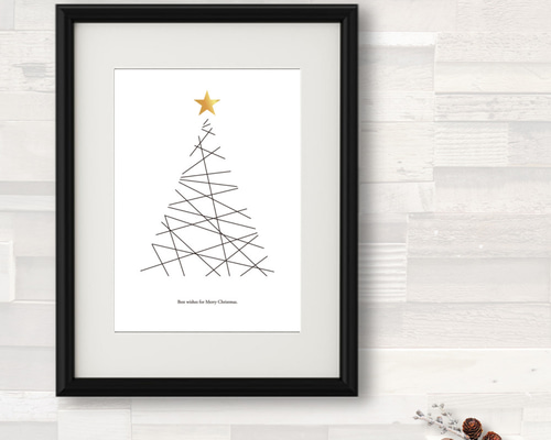 再販］クリスマスアートポスター 北欧風（ライン ブラック） イラスト