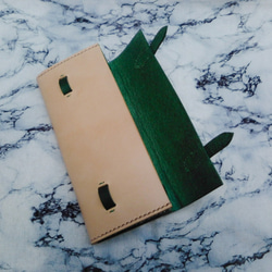 【今．Presence】《英倫風．雙色皮革長夾》森林墨綠+原色植鞣 第4張的照片