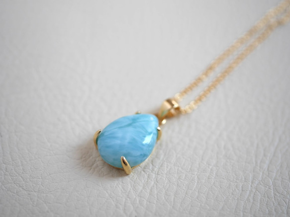 【14kgf鏈條】Large larimar drop necklace A~F 第1張的照片