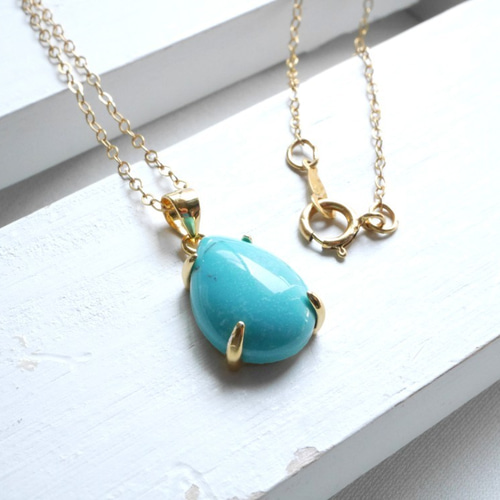 14KGFチェーン】爽やかブルーターコイズのネックレス ネックレス