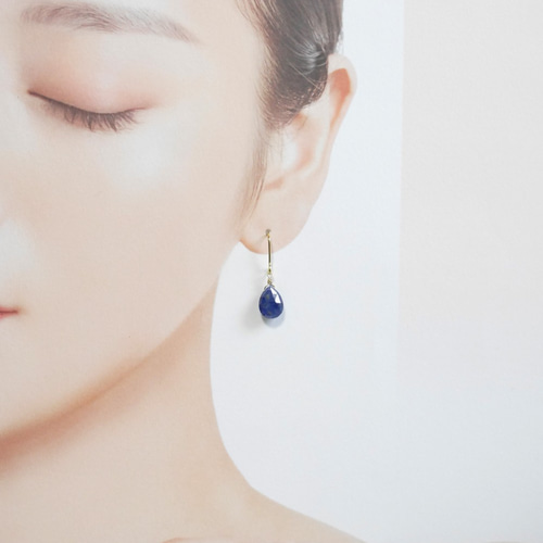 ブルーサファイアのピアス／大粒ドロップタイプ ピアス（フック