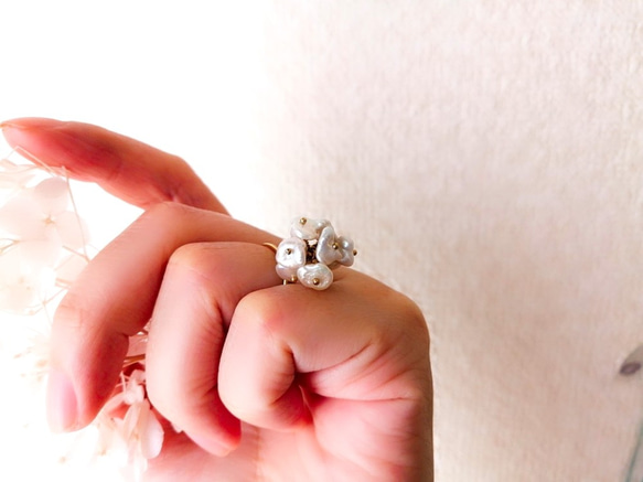 淡水パール 小花ブーケリング 指輪 flower Pearl bouquet ring 14kgf 2枚目の画像