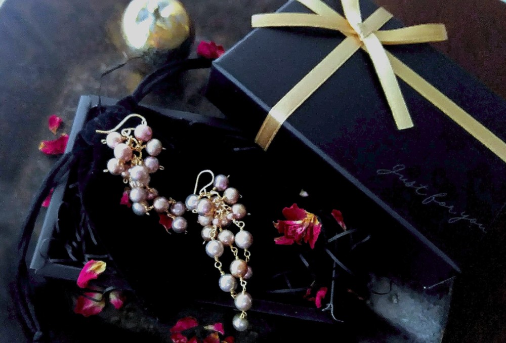 K14gf ボリューム 淡水パールピアス（ラベンダー）シャンデリア pierce ゴールドフィルド