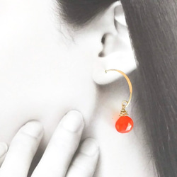 K14gf 天然石 カーネリアン  マーキスフックピアス  Carnelian pierced earrings 3枚目の画像