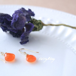 K14gf 天然石 カーネリアン  フックピアス  Carnelian pierced earrings 1枚目の画像