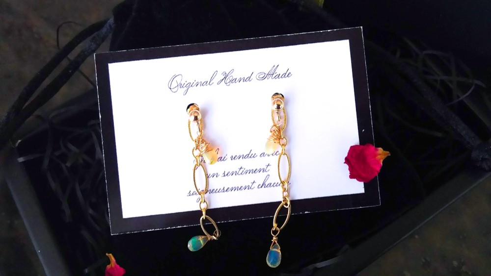 K14gf エチオピア産 宝石質プレシャスオパール 2WAYピアス   pierced earrings