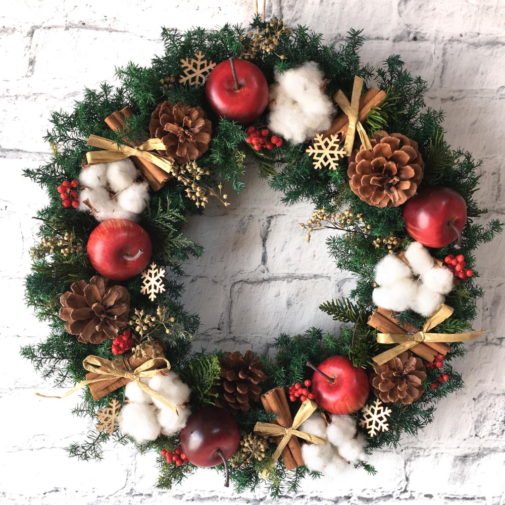 クリスマスカラーのちょっと大きめクリスマスリース｜ハッピークリスマスLサイズ