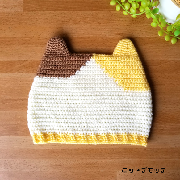 三毛猫色のネコ耳ベビー帽子 2枚目の画像