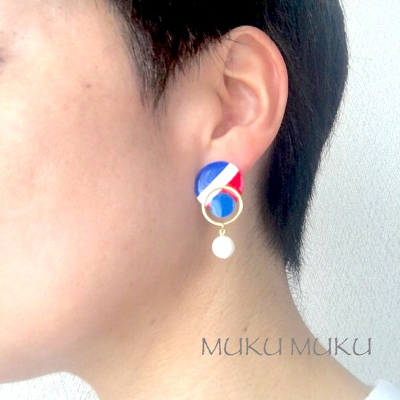 再販＊Summer Tricolor　軽くて大きめイヤリング（ピアス） 3枚目の画像