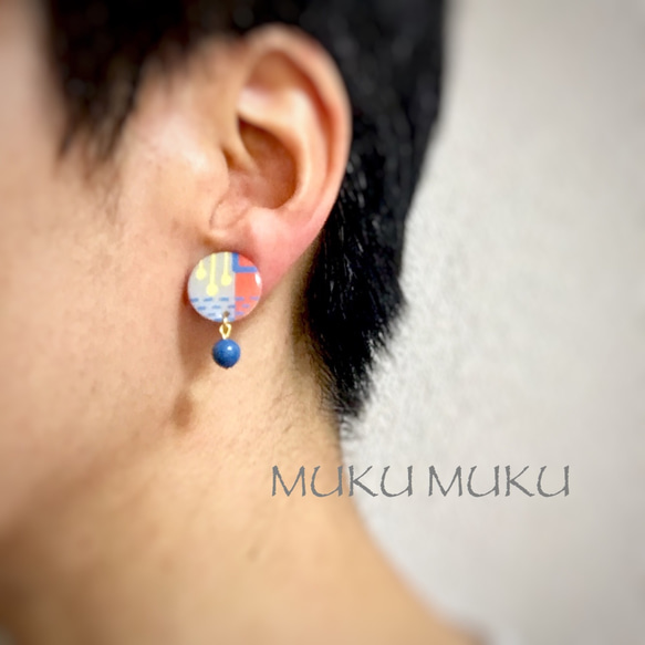 Art Circle + Beads（Orange & Blue）イヤリング（ピアス）Creema限定 2枚目の画像