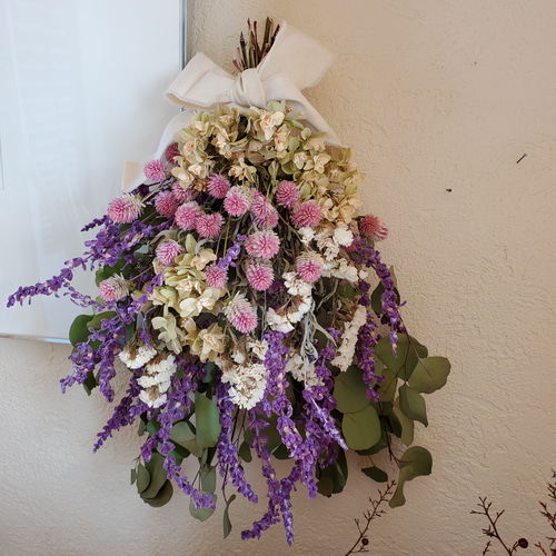 千日紅とアメジストセージのスワッグ ドライフラワー GREEN ROSE 通販