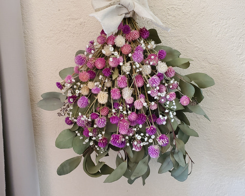 メル86631様ご相談中　ユーカリの500円スワッグ　千日紅を添えて 0_42ab94a50c5b10ac0d64608bb39d