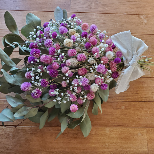 メル86631様ご相談中 ユーカリの500円スワッグ 千日紅を添えて メル