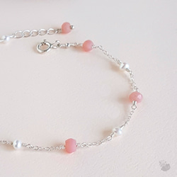 貓のShop • 粉紅蛋白石+淡水珍珠 x 925銀 手鍊 第3張的照片