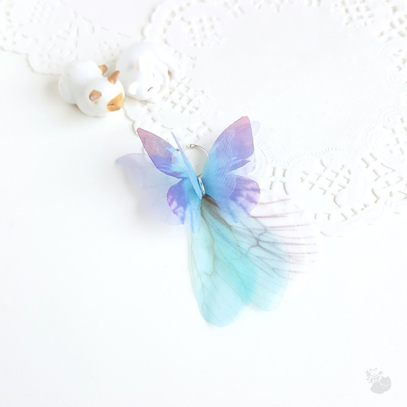 貓のShop • 薄紗藍紫蝴蝶  x 925銀單邊耳夾 耳環 第3張的照片
