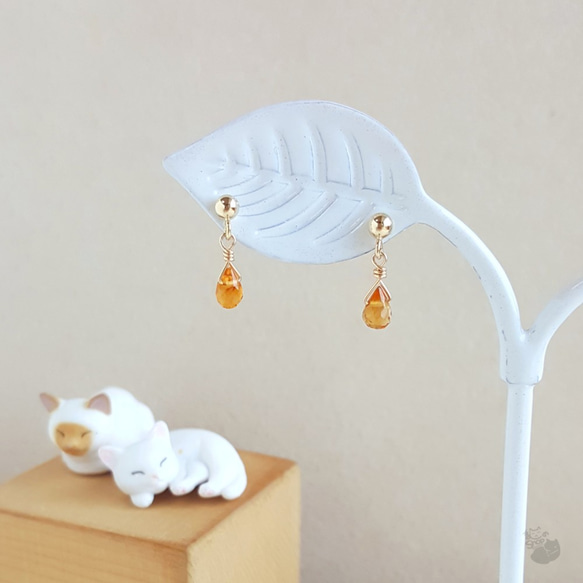 貓のShop • 黃水晶水滴 x 14KGF 耳針 耳環 第3張的照片