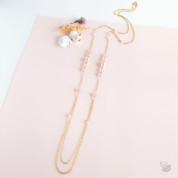 貓のShop • 粉水晶 + 粉珍珠 x 14KGF長項鍊 毛衣鍊 第3張的照片