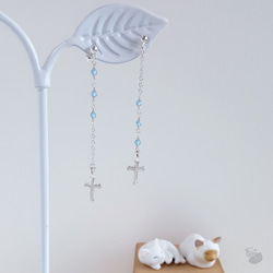 貓のShop • 深藍托帕石 + 925銀立體十字架 x 925銀 耳針 耳環 第3張的照片