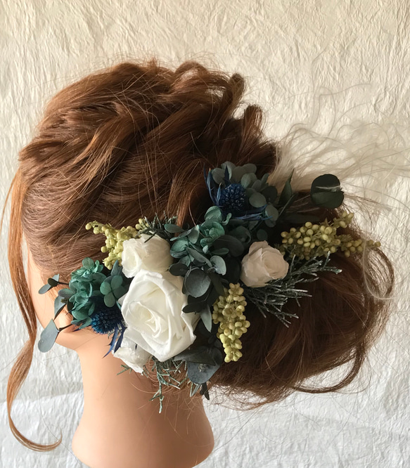 ブルーグリーン ☆ ウェディング・卒業式・成人式・ヘッドドレス・髪  