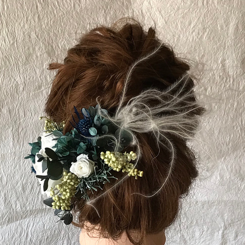 ブルーグリーン ☆ ウェディング・卒業式・成人式・ヘッドドレス・髪  