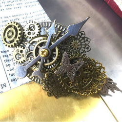 150320 第六弾/時計の文字盤を中心に歯車が装飾するバレッタ 4枚目の画像