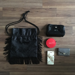 ［bag］fringe nuance black 巾着 3枚目の画像