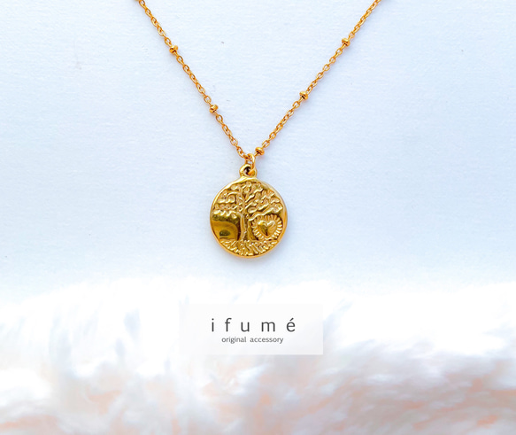 【ifumé】金属アレルギー対応！サージカルステンレスのハート＆レタリング ロングコインネックレス 10枚目の画像