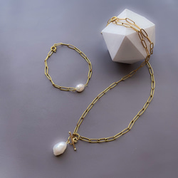 [Ifumé] 巴洛克珍珠 2 路橢圓形鍊式項鍊，適用於金屬過敏 第7張的照片