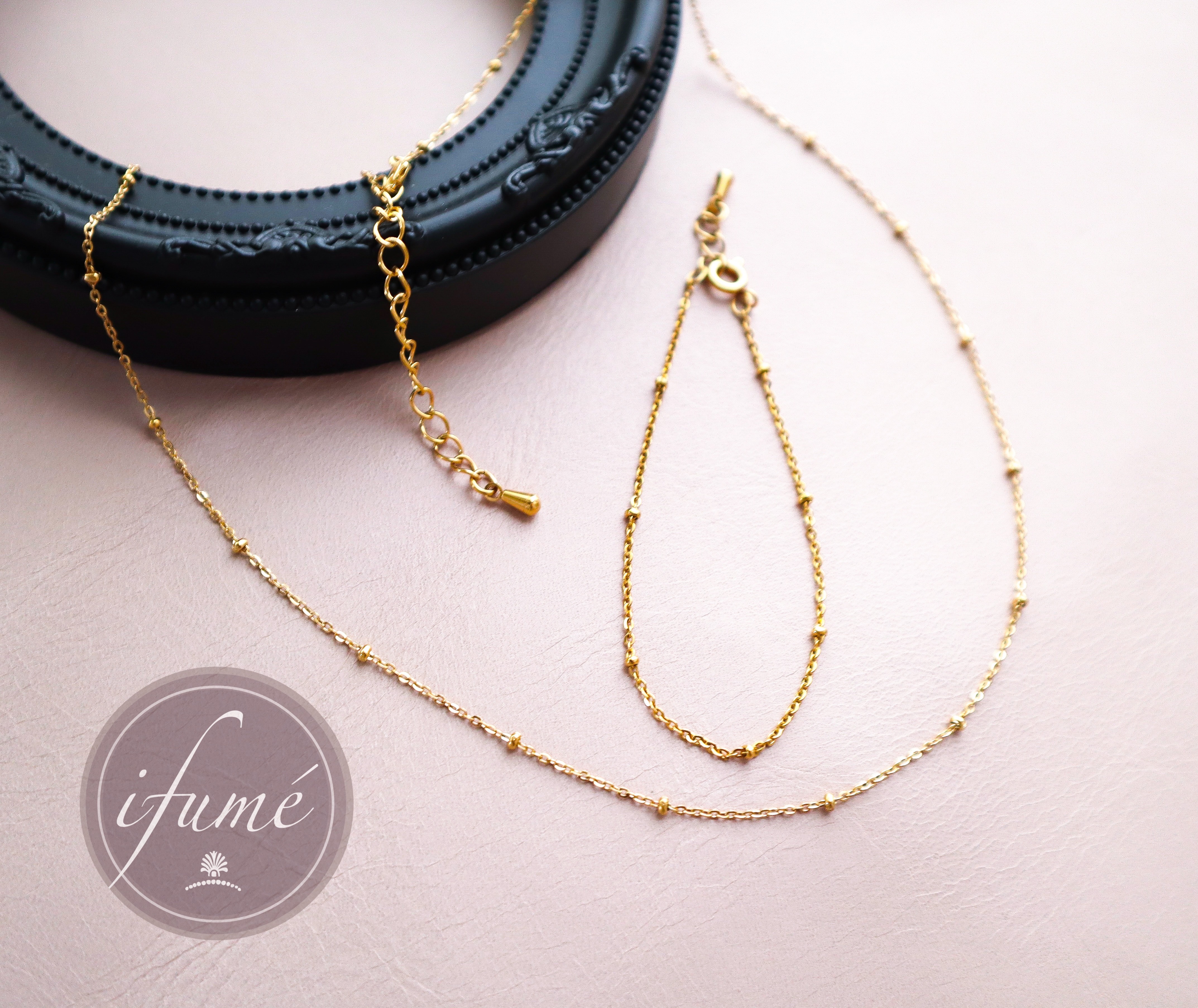 金属アレルギー対応　つけっぱなしOKブレスレットとネックレスのセット