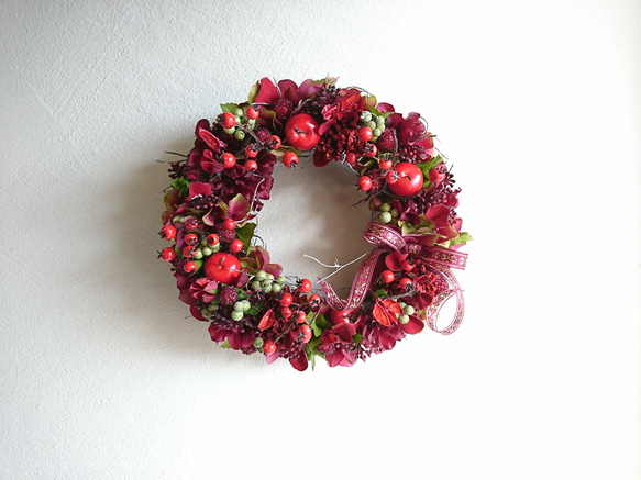 リース［ red petal & berry wreath ］ 6枚目の画像