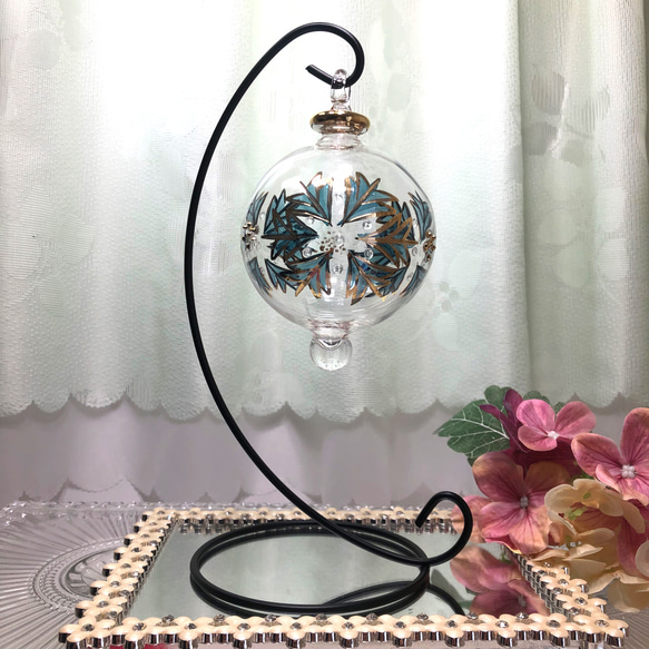 エジプト ガラスオーナメント 切子ゴールド ボール型 工芸品 手吹き